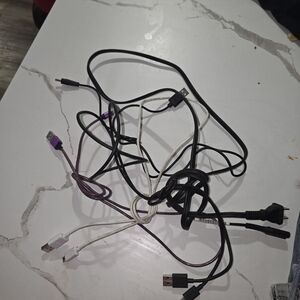 Assorted USB Cables in Black, White, and Purple